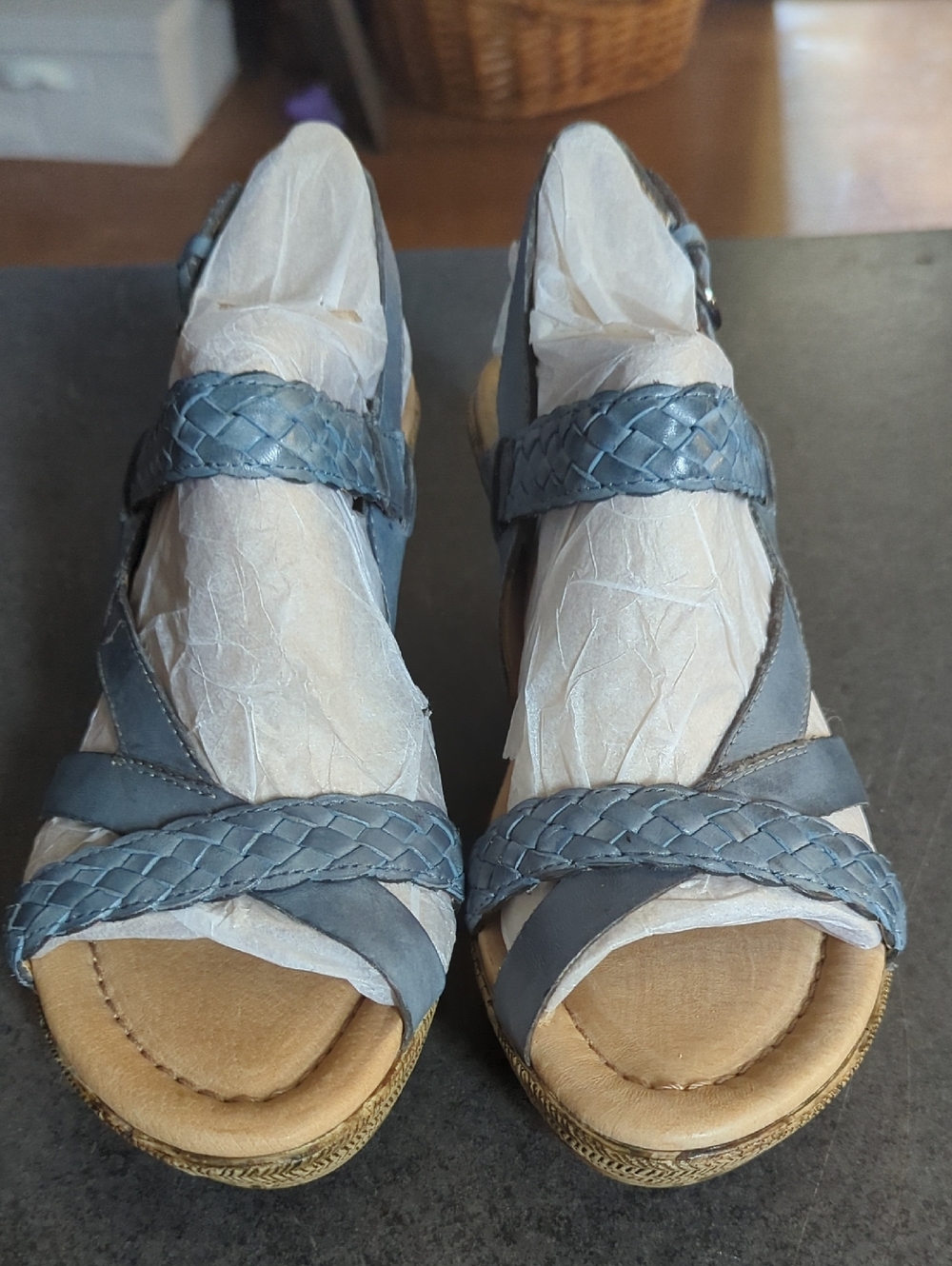 Women’s Blue Braided Strap Wedge Sandals